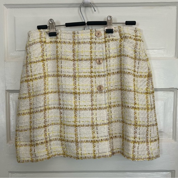 CAbi Coco Yellow and Cream Check Mini Skirt - Picture 1 of 4